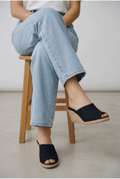 Papuci Espadrille de damă – țesătură de in, toc pană, vară