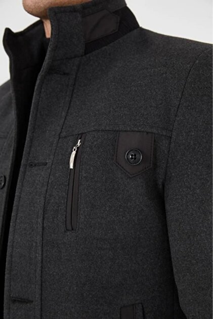 Ezel Mock Neck Chest Button Men's Melton Coat 432