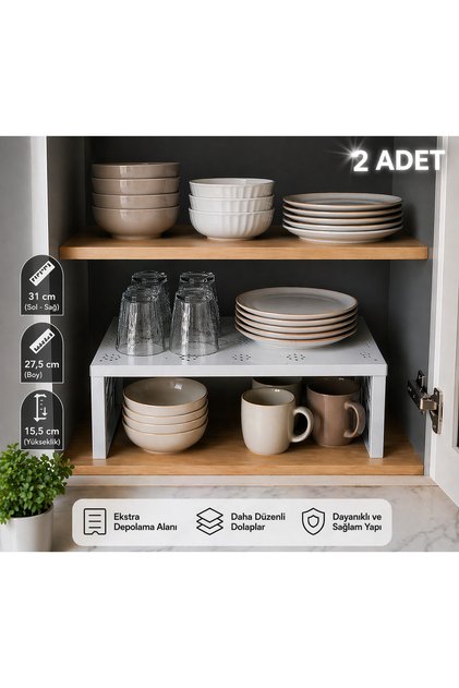 (2 Pieces) In-Cabinet Organizer Kitchen Countertop Bathroom Organization Cup and Plate Organizer