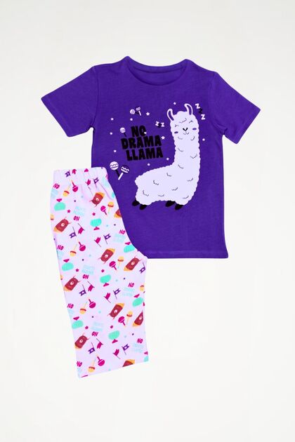 Eko-Tex ® 100% Cotton Girls' Patterned Short Sleeve Capri Pants Pajama Set