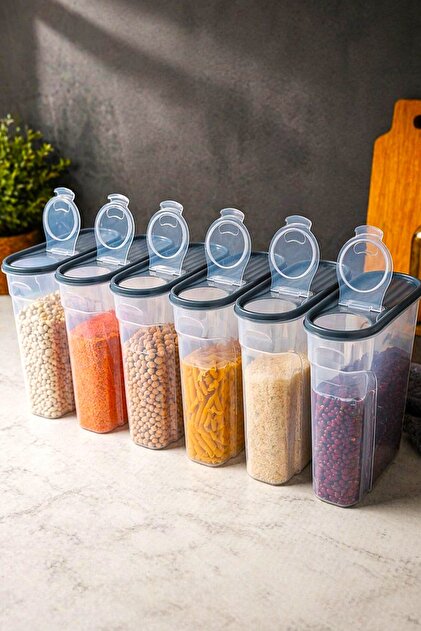 SWENCRAFT 6 ADET 6 Litre Erzak Bakliyat Saklama Kabı Kiler Box 6