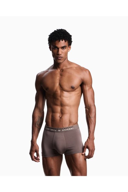 Men's Comfortable Modal Fabric Logo Signed Elastic Waistband Brown Boxer