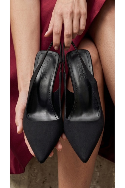 Women's Black Z.Satin Open Back Rubber Detailed Pointed Toe Evening Dress Shoes 9cm Byndprszar01