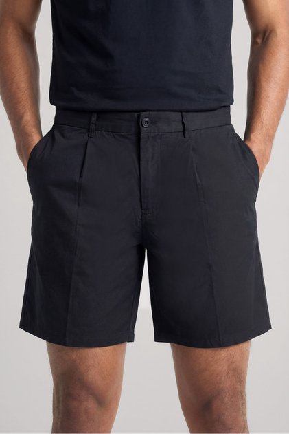 Men's Regular Fit Pleated Cotton Black Shorts