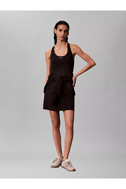 Calvin Klein Women's Round Neck Strappy Short Black Dress with Logo Detail-  Trendyol