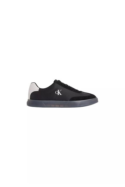 Erkek Düşük Bilekli CK Logo Detaylı Topuk Kısmında Süet Detaylı Siyah Sneaker