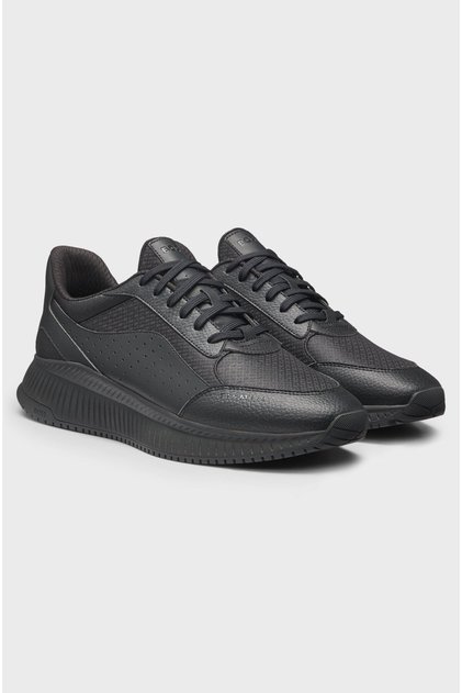Erkek Monogram Logolu Nefes Alabilen Tasarımlı Siyah Sneaker