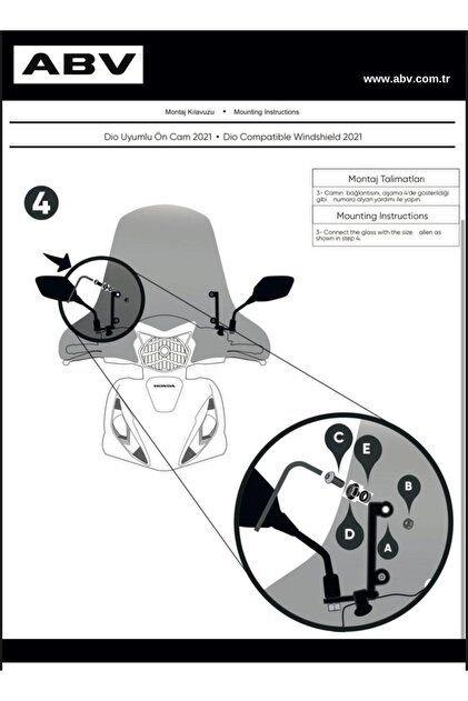 ABV Honda Dio El Korumalı Şeffaf Tur Camı 59x72.5 Cm (21-26