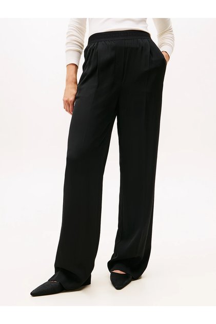 Kadın Twill Oversized Fit Wide Leg Kumaş Pantolon - Siyah