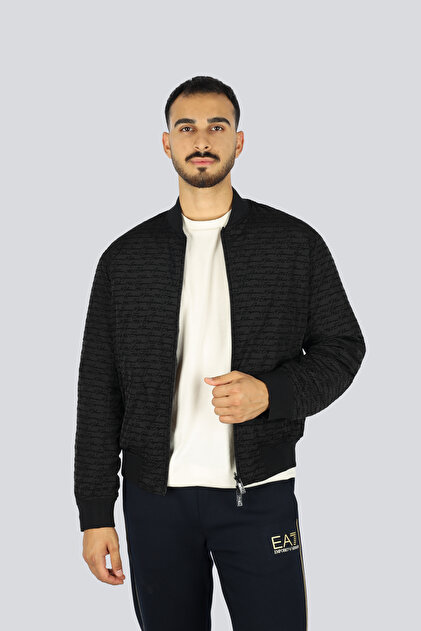 Emporio Armani Men's Stand Collar Long Sleeve Jacket with Text
