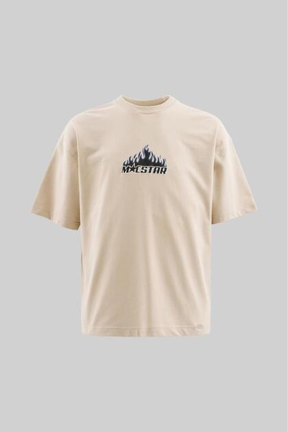 Men's Macstar Flame Printed Oversize T-Shirt Light Beige