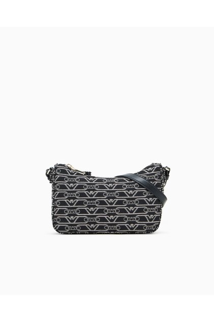 Women's Eagle Logo Embroidered Black Shoulder Bag with Cross Shoulder Strap