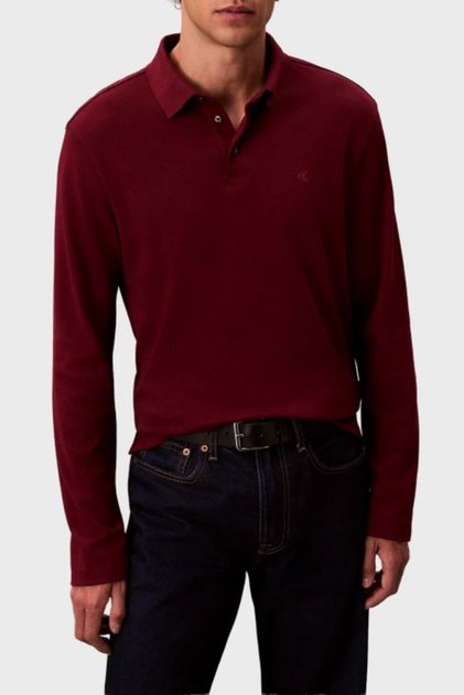Erkek Normal Kalıp %100 Pamuklu Uzun Kollu Bordo Polo Yaka T-Shirt