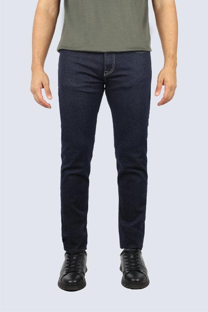 Men's Regular Fit Vintage Patterned Cotton Denim Dark Blue Jeans