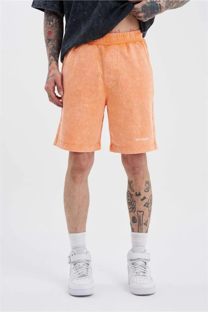 Erkek Luxury Basic Yıkamalı Relaxed Turuncu Spotted Şort