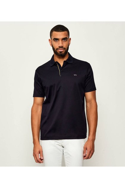 Erkek Kısa Kollu Polo Yaka Düğme Kapamalı Mavi-Gold Polo Yaka T-Shirt