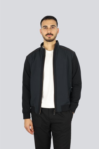 Erkek Regular Fit Dik Yaka Saf Yün İçerikli Uzun Kollu Siyah Triko
