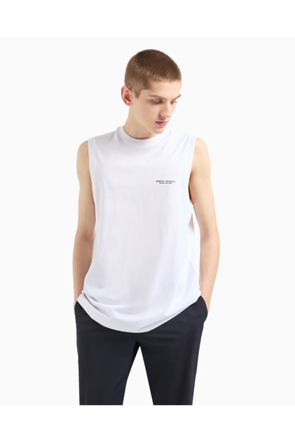 Men's Short Sleeve Ax Text Pattern Cotton Crew Neck White T-Shirt