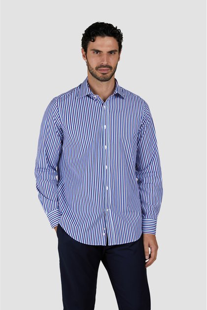 Men's Regular Fit Striped Long Sleeve Blue Shirt