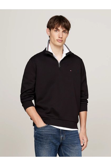 Men's Long Sleeve Regular Stand Collar Casual Black Sweatshirt