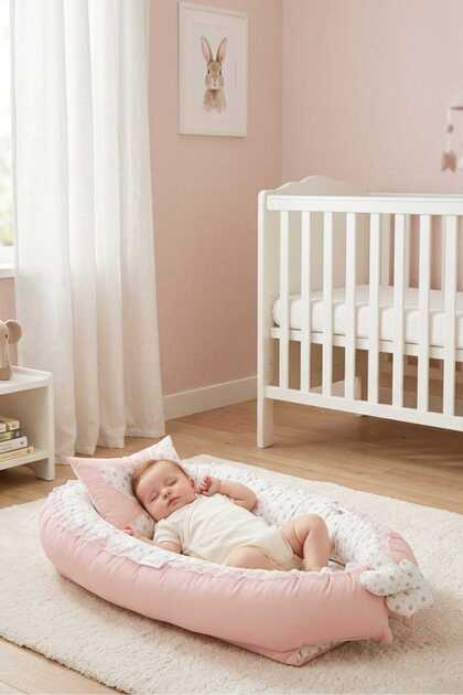 فرشة نوم للأطفال Babynest، مناسبة لعمر 0-2 سنة، قطن 100%، باللون الوردي للأطفال