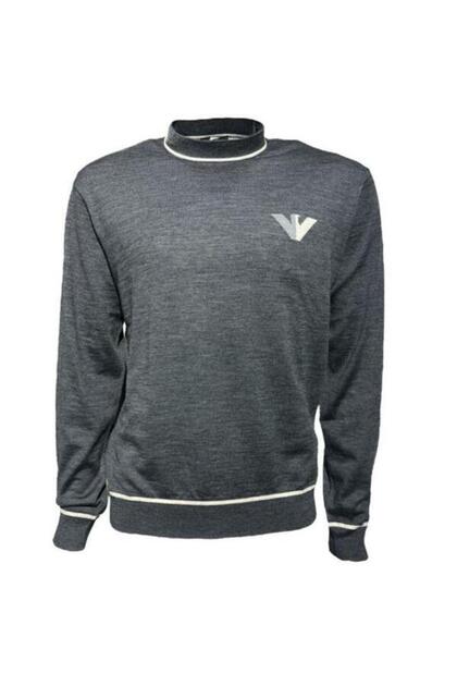 Men's Cotton Woven Fabric Brand Logo Gray Sweater
