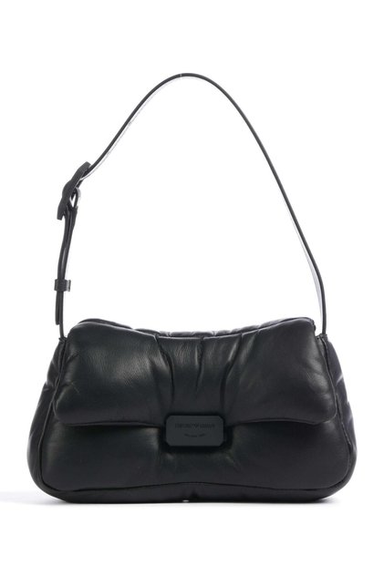Women's Logo Strap Shoulder Bag with Zipper Closure and Two Compartments in Black