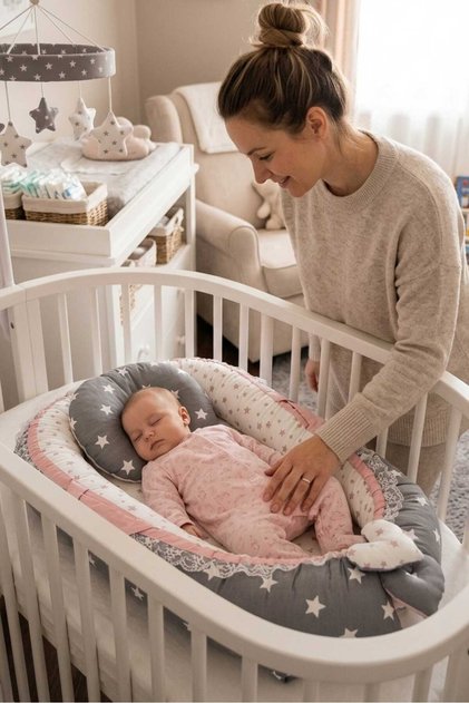 Babynest, Baby Sleeping Bed, Bed - 0-2 Years - Cotton Fabric - Dark Gray Powder