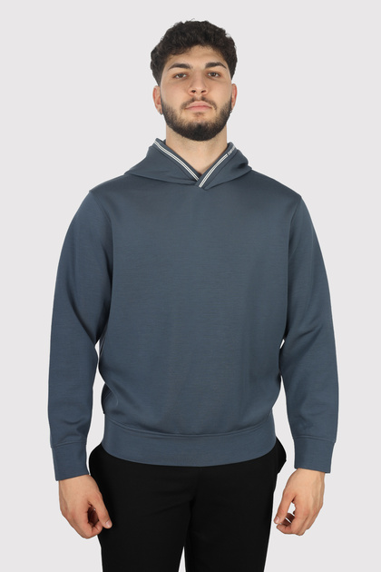 Men's Logo Cotton Hooded Long Sleeve Light Blue Sweatshirt