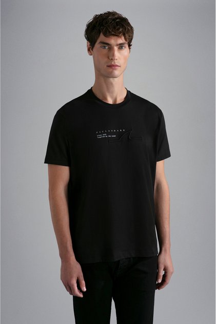 Men's Brand Logo Cotton Regular Fit Casual Black T-Shirt