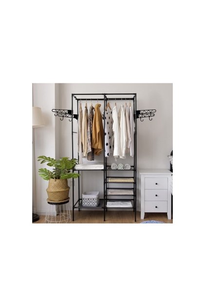 Dulap deschis pentru haine cu rafturi textile și bară pentru umerașe