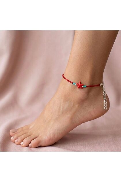 Women's Red Silver Bulk Crystal Sea Star Anklet Handmade Bijouterie