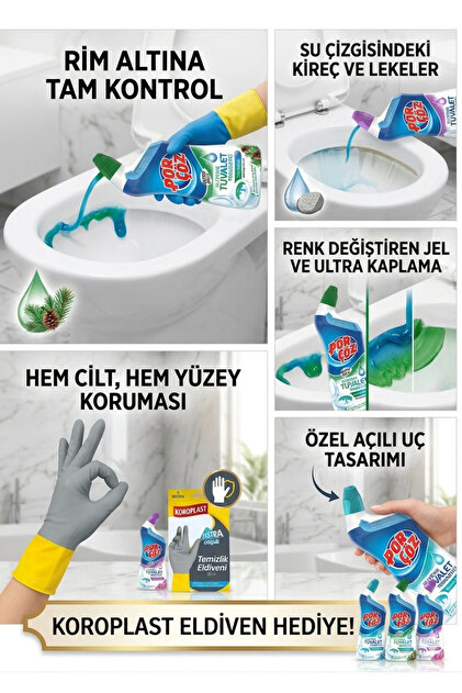 Porçöz Hijyenik tuvalet temizleyici 3 lü set koroplast ekstra