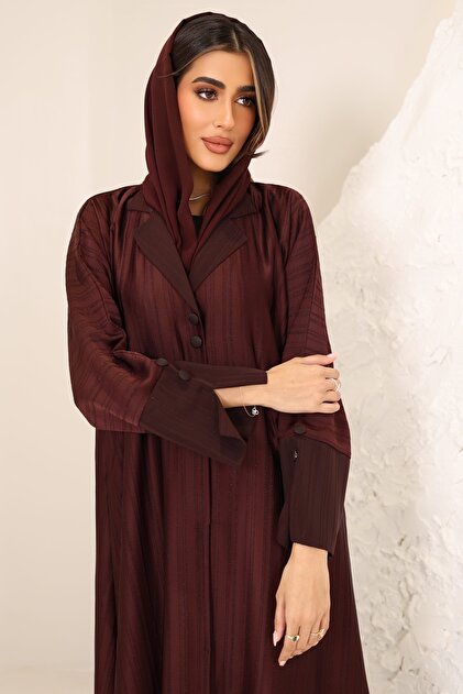Luxury Burgundy Zari Fabric Coat Collar Abaya Premium Beauty Queen Style for Elegant Occasions