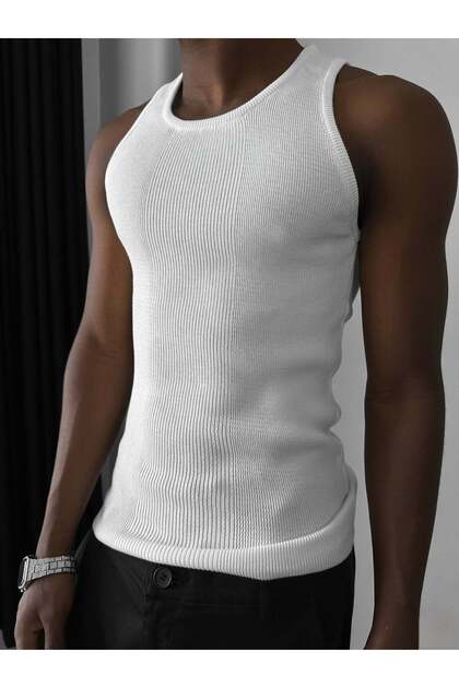 Men's Ribbed Cotton Undershirt Ribbed Textured Flexible and Sweat-Absorbent Men's Undershirt Basic White Undershirt