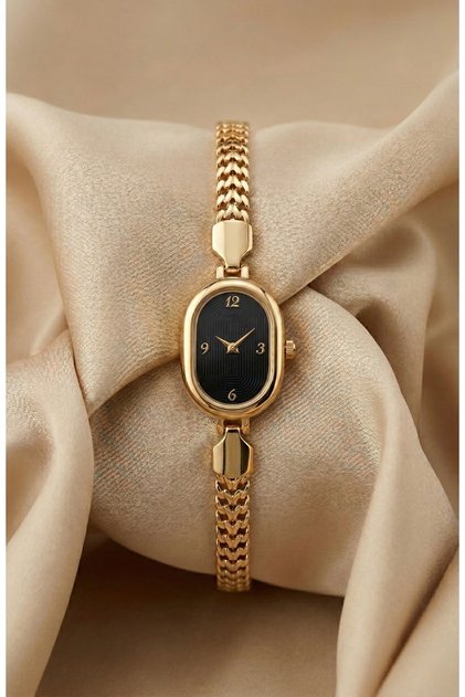 Luxurious Vintage color Gold Women\'s Watch with Black Dial Amazon.com: CARLIEN Womens Fashion Small Gold Oval Quartz  main image 3
