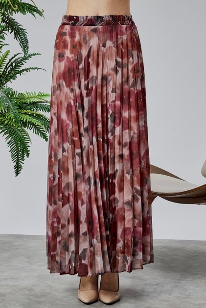 lined pleated chiffon elastic waist skirt