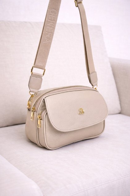 Women's Beige Leather Cover 3-Compartment Crossbody Shoulder Bag with Adjustable Textured Strap Daily Stylish Mini Bag
