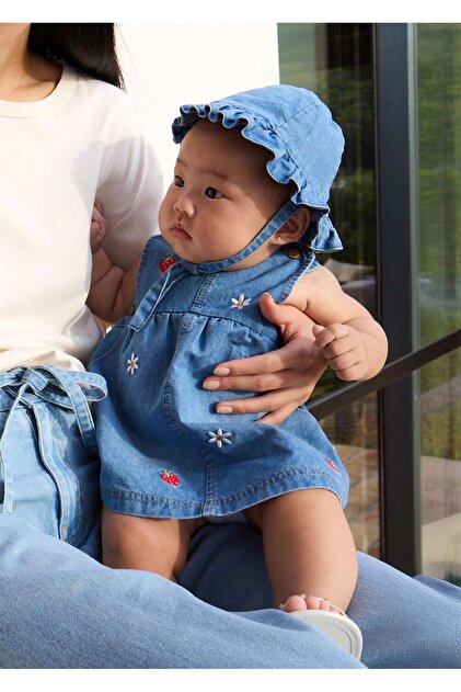 Mayoral Baby Girl Denim Dress with Hat Blue 1816- Trendyol