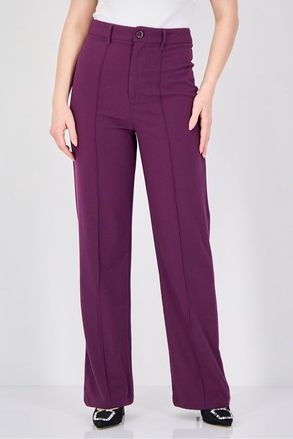 Women Regular Fit Solid Straight Leg Pants, Burgundy