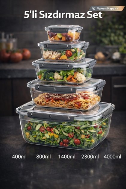 5-Piece Leak-Proof Storage Container Set Rectangular Vacuum Containers with Locking Lids | Bpa Free Food Storage Box