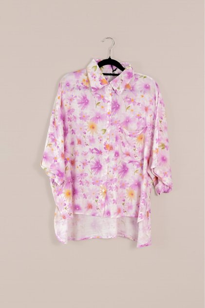Watercolor Floral Printed Oversized Shirt
