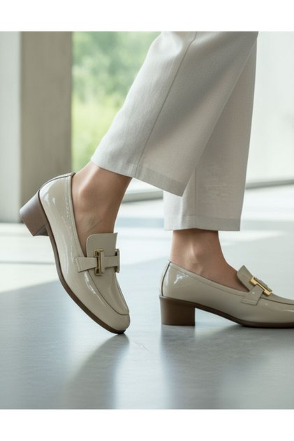 26143249Y Buckled Genuine De Leather Rtopedi̇k 4cm Thick Heel Loaf Loafers Kkabi Women