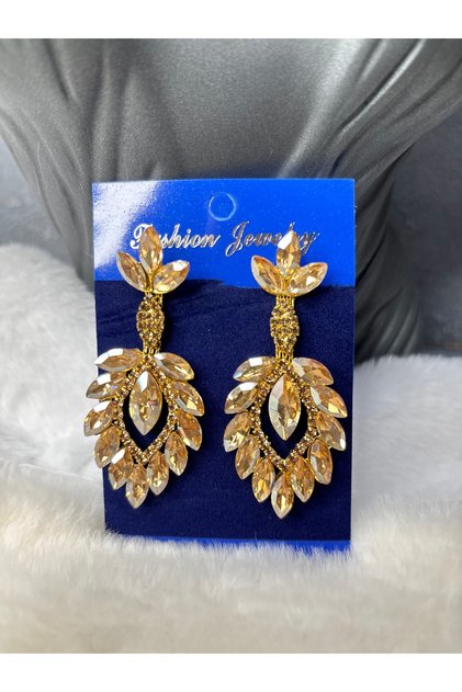 Stylish Earrings with Shiny Stones for Wedding and Henna Bridal Evening Dresses