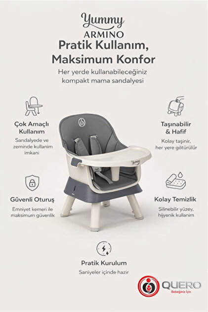 Quero Yummy Armino 4in1 Yükseltici Mama Sandalyesi 4 Özellik