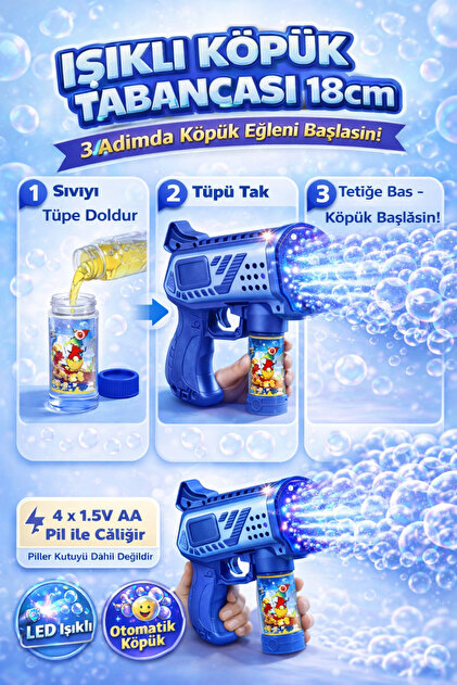 TRENDZONE Pilli LED Işıklı Otomatik Köpük Tabancası 18cm – Bubble