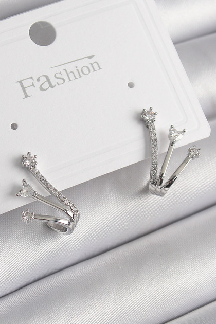Brass Silver Color Zircon Stone Women's Earrings