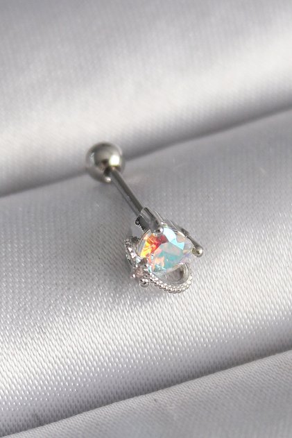 Piercing tragus inimă din oțel 316L de culoare argintie zirconiu