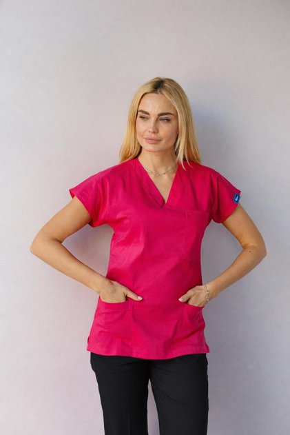Top Fuchsia Bottom Black Lycra Nurse Doctor Uniform Unisex Surgical Suit Mitra Set Scrubs Uniform