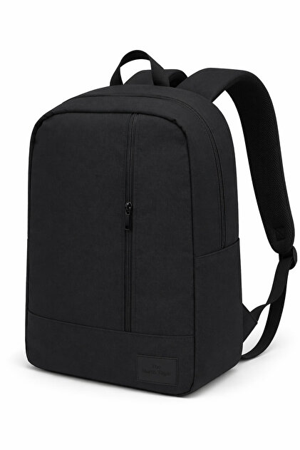 15.6 Inch Compatible Black Backpack with 2 Compartments, Waterproof Zipper and Fabric Detailing